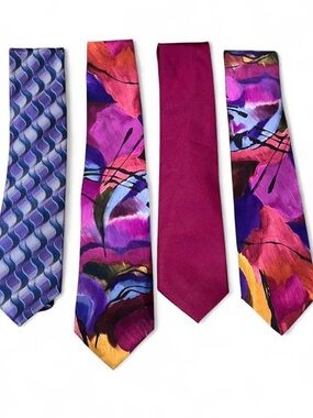 Men's Bundle of Vintage Silk Ties - Vibrant Magenta and Purple